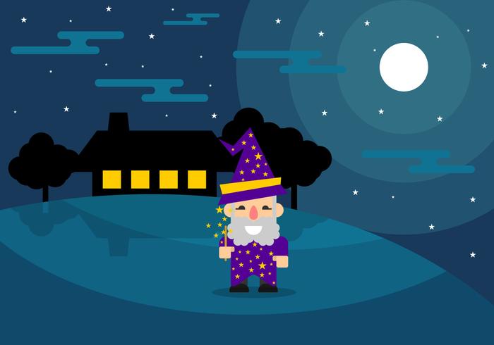 Fun Wizard at Night Vector