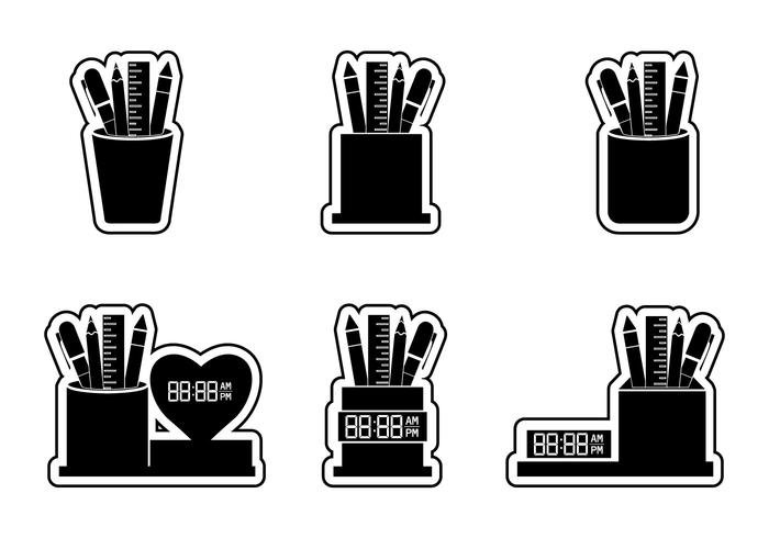 Set of Pen Holder Sticker Silhouette Vectors