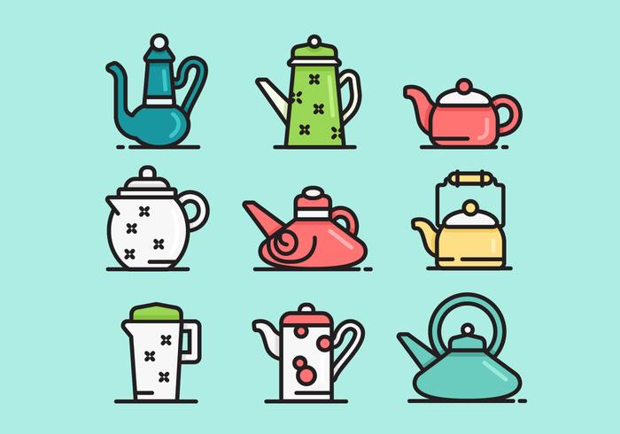 Mignon Sets Teapot Icône Vecteur Mignon Sets Teapot Icône Vecteur