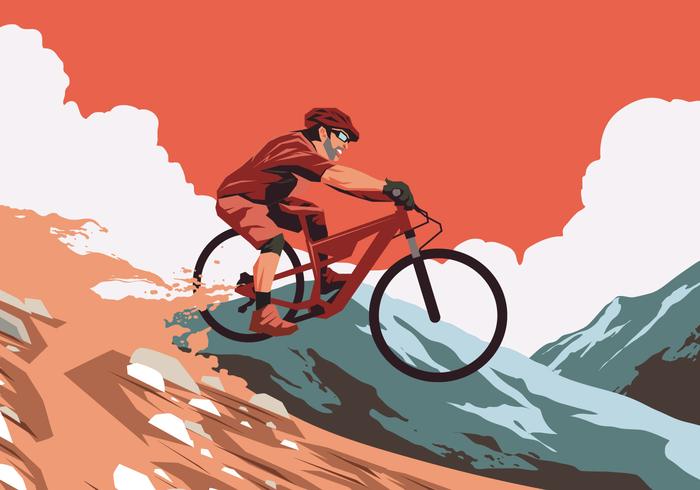 Vector rojo de la puesta ruta ciclista