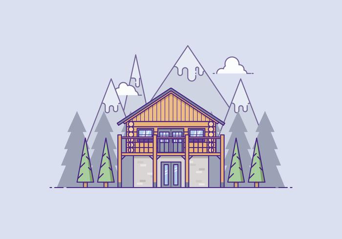 Wooden House In Front Of A Mountain vector