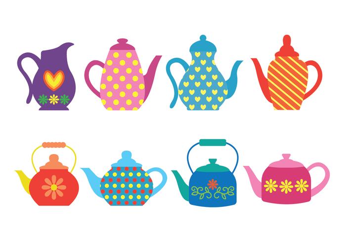 Patterned Colorful Teapot Icons vector