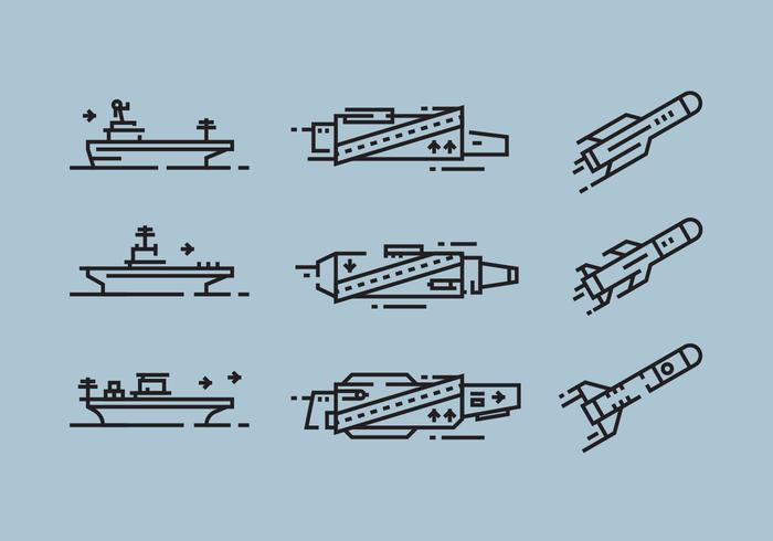 Aircraft Carrier and Missile Linear Icon Vectors