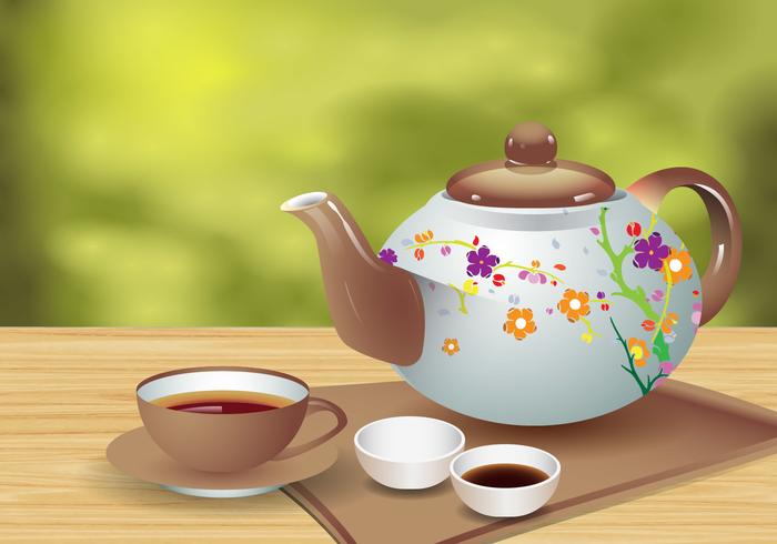 Realistic Tea Teapot And Cup Vector