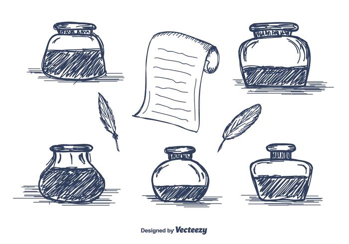 Hand Drawn Inkwell Vector Icons 