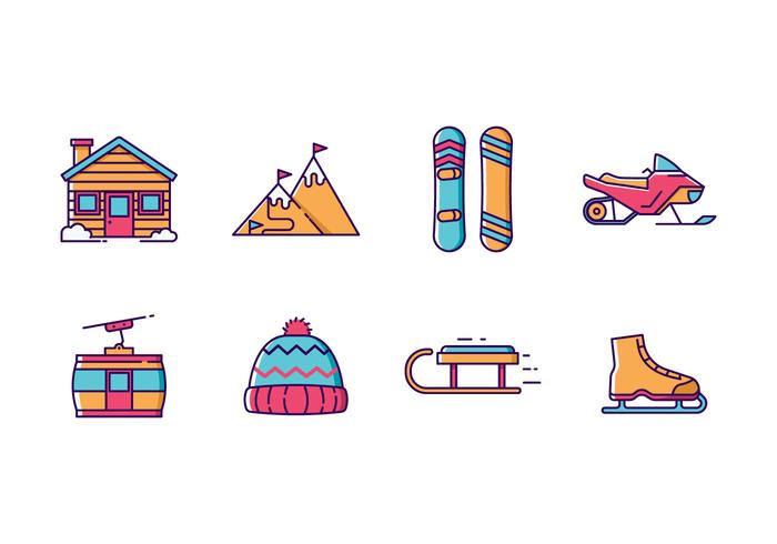 Deportes de invierno y vacaciones Icon Pack vector