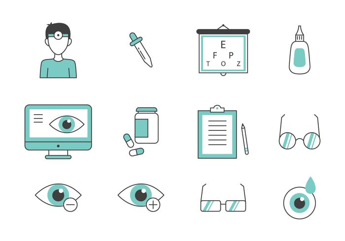 Teal Thin Line Eye Doctor Icons vector