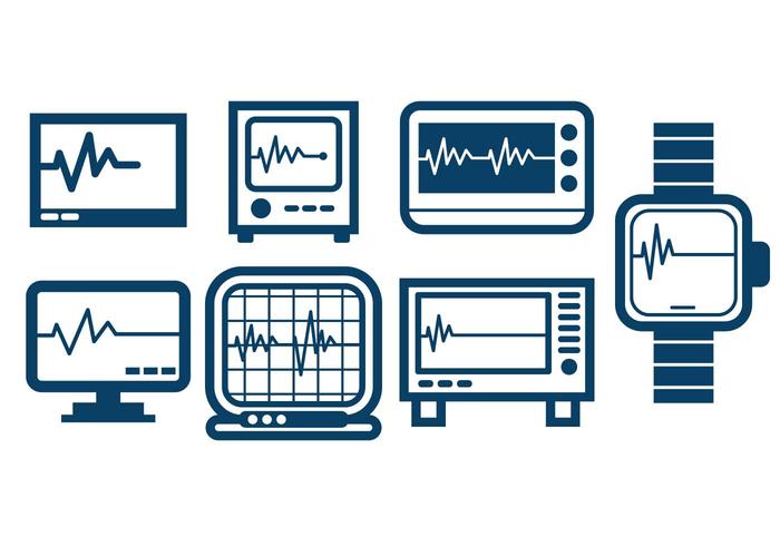 Monitor de corazón Esquema conjunto de iconos del vector