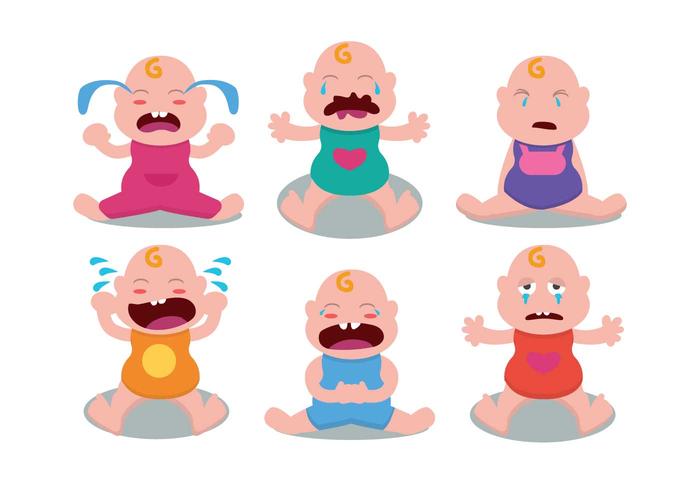 Cute Crying Baby Vector Set