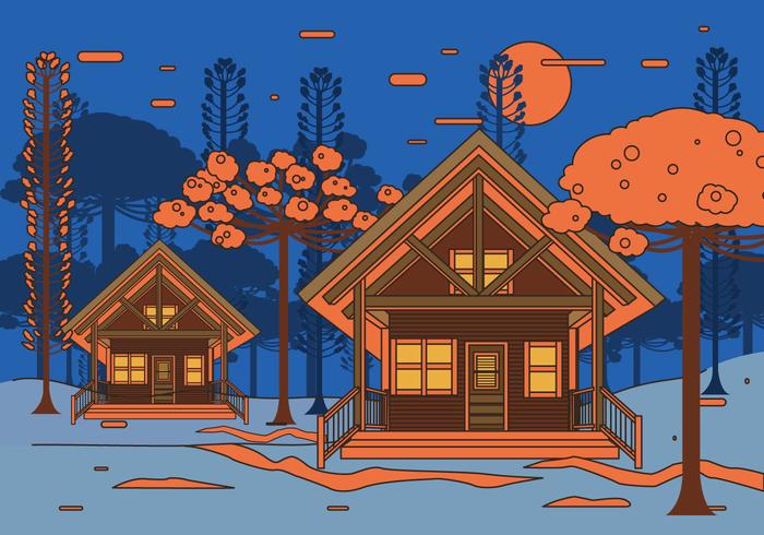 Chalet Night View Vector