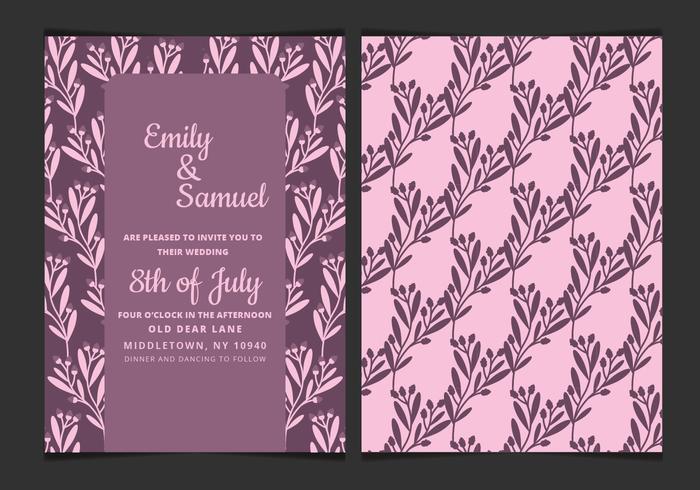 Vector Wedding Invitation with Purple Branches