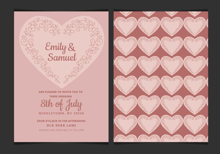 Vector Wedding Invitation with Delicate Heart