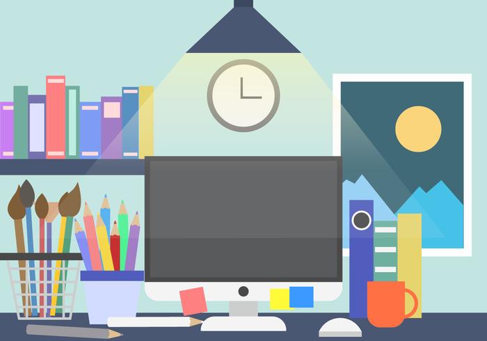 Creative Work Space Desk Vector Background