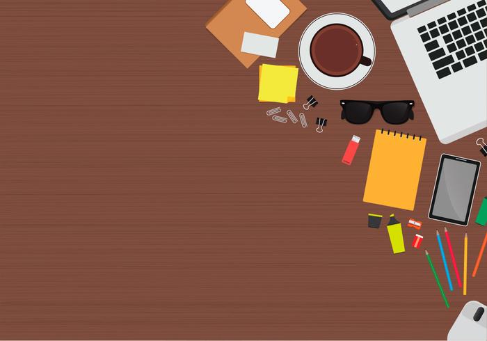 Office Supplies on Wood Table Vector Office Supplies on Wood Table Vector