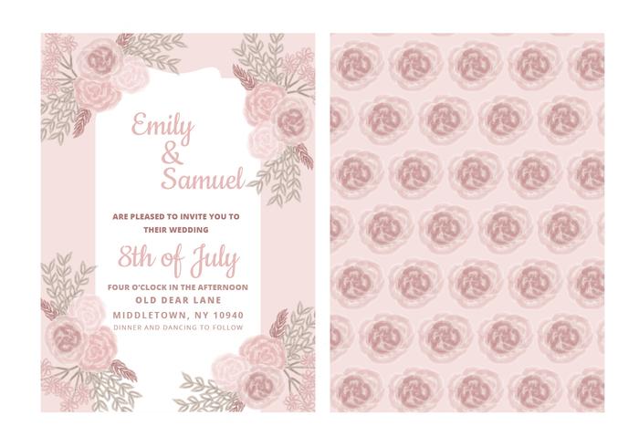 Vector Wedding Invitation with Delicate Roses