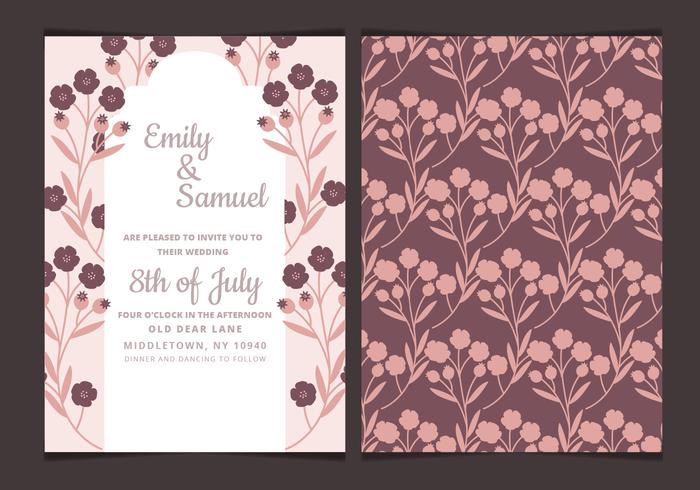 Vector Wedding Invitation with Dark Flowers