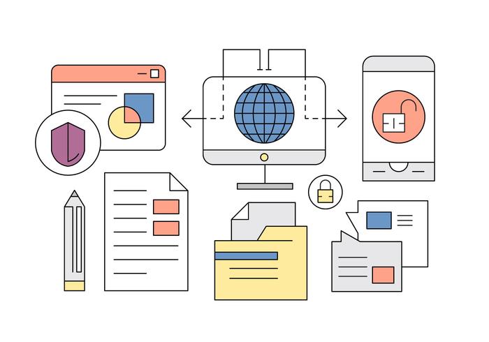 Símbolos de negocios globales para libre en el vector mínima diseñada