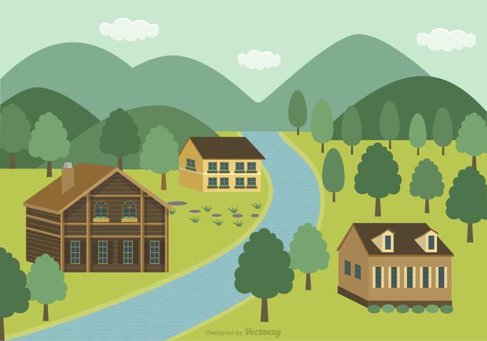 Mountain Village Vector Background