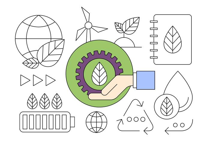 New Energy and Ecological Recycling Thin Line Designed Icons vector