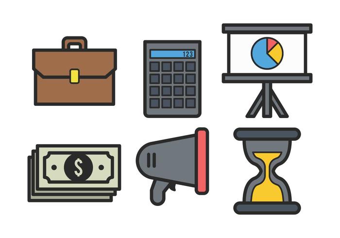 Business bold outline icon set vector