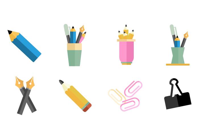 Pen Holder and Office Supplies Icons Vector