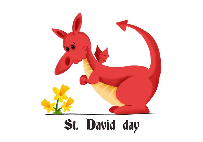 Cute Red Dragon Saint David's Day With Yellow Flower Cute Red Dragon Saint David's Day With Yellow Flower