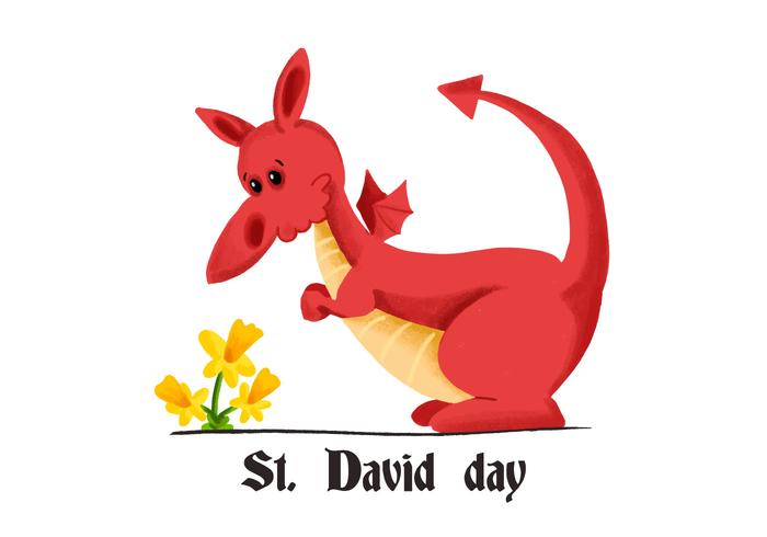 Día del Dragón lindo rojo de Saint David con la flor amarilla vector