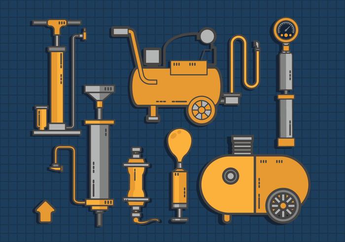 Air Pump Tools Set Vector Flat