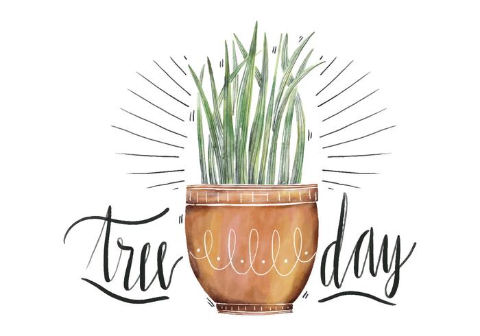 Cute Illustration Plant Watercolor To National Tree Day  vector