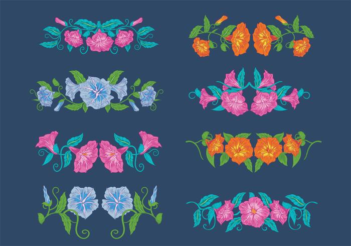 Petunia Flores Vintage, Horizontal Bouquet vector