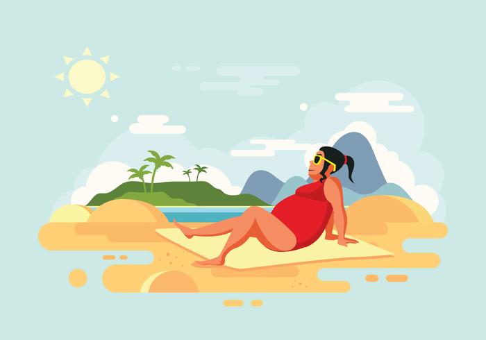 Tomar el sol Mujer en la ilustración de vector de la playa