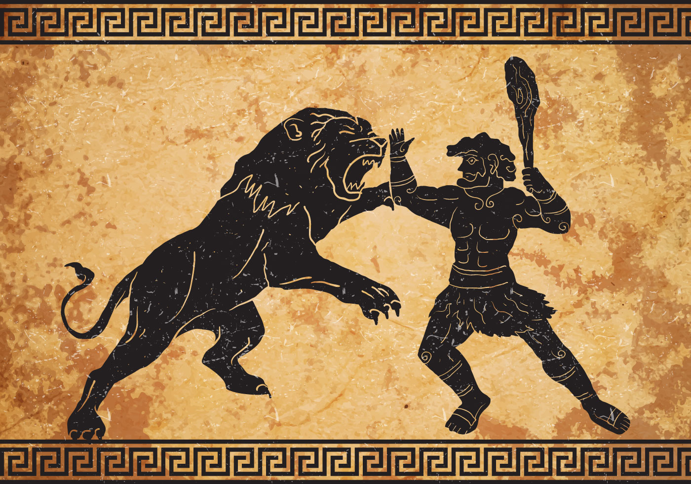 The first labor of Heracles, slaying the nemean lion. 