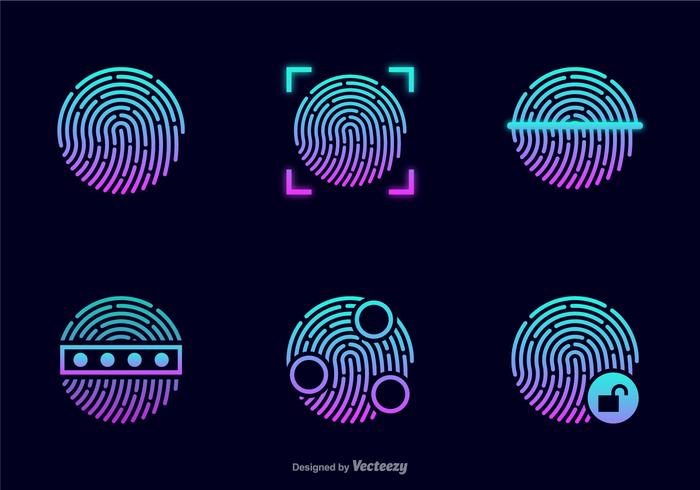 Glowing Theft Fingerprint Vector Icons