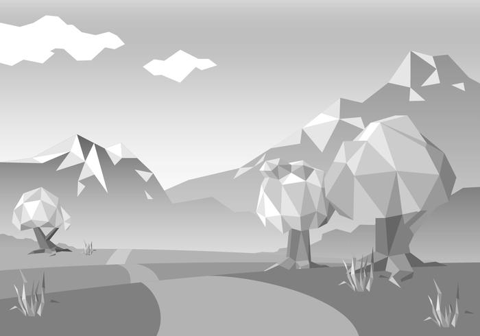 Free Monochromatic Low Poly Landscape Vector