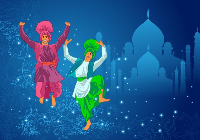 Dos Hombre que realiza la danza Bhangra vectorial vector