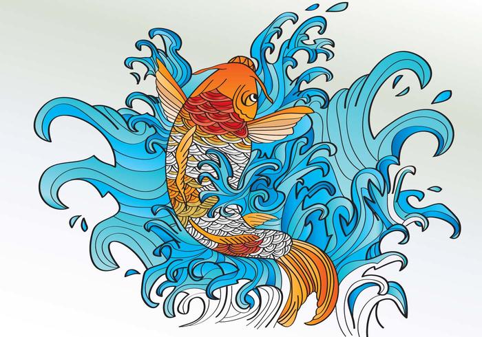 Estilo del tatuaje de Koi colorear Vector