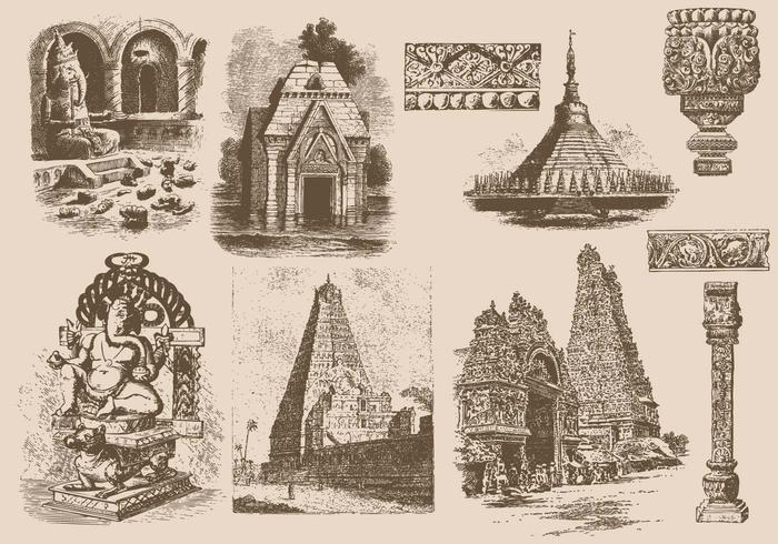 India esculturas y templos vector