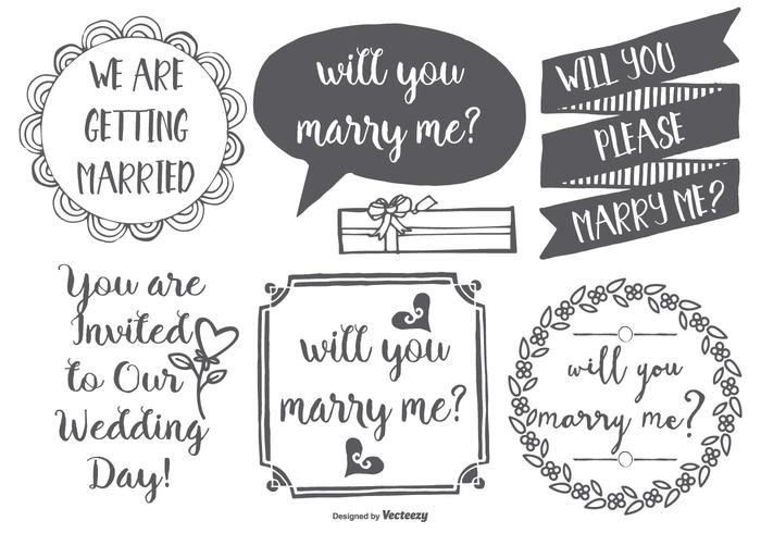 Cute Marry Me Hand Drawn Lables vector