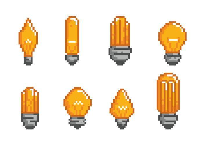 Ampoule Light Bulb Pixel Icons vector