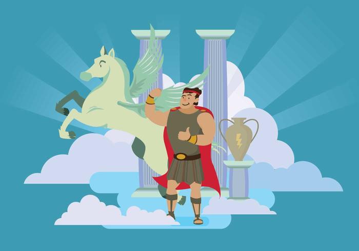Hercules and Pegasus in Heaven Illustration vector