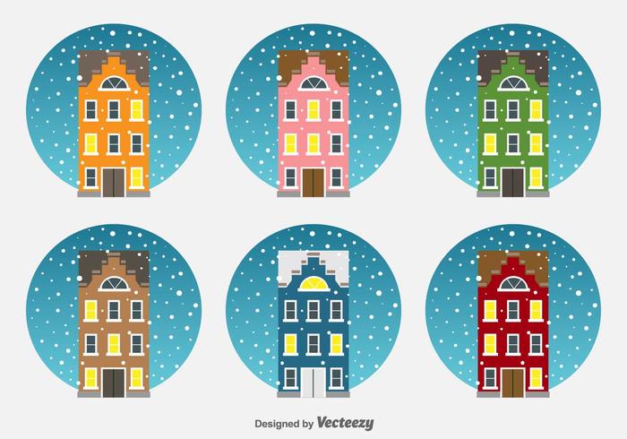 Christmas Netherlands Houses Vector Icons