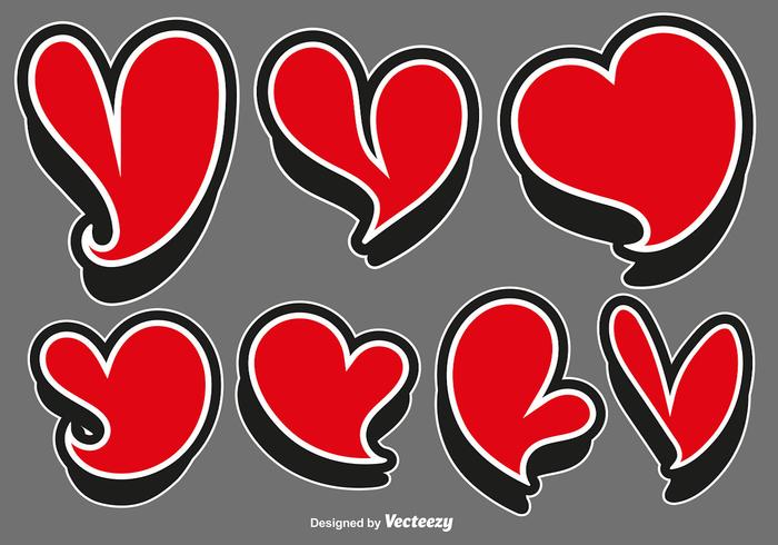 Vector Set Of Red Heart Stickers