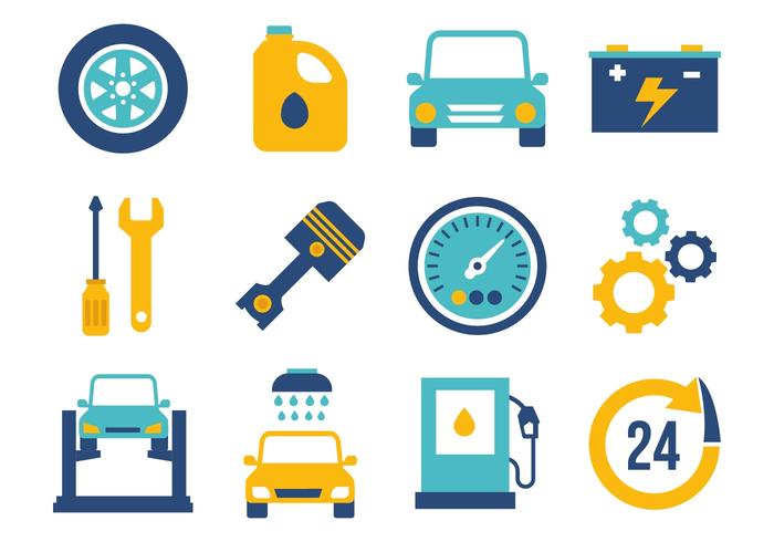 Flat Car Maintenance Icons Vector