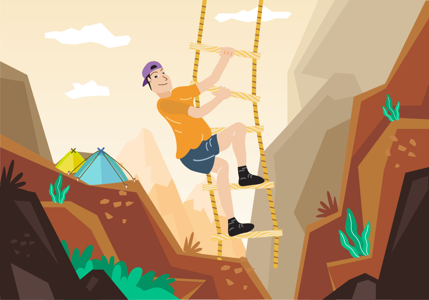 Rope Ladder Adventure Mountain Climbing Illustration 141807 Vector Art