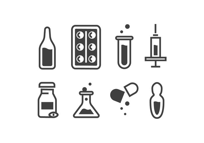 Ampolla médica y píldora Vectores del icono