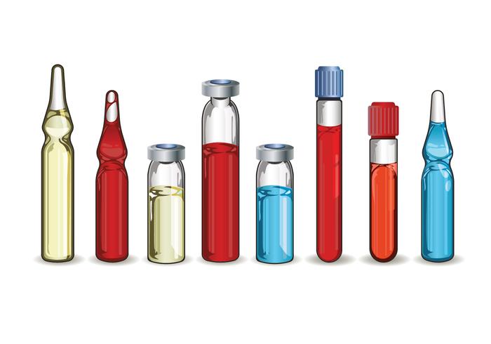 Set of Different Medical Ampoules on White Background vector