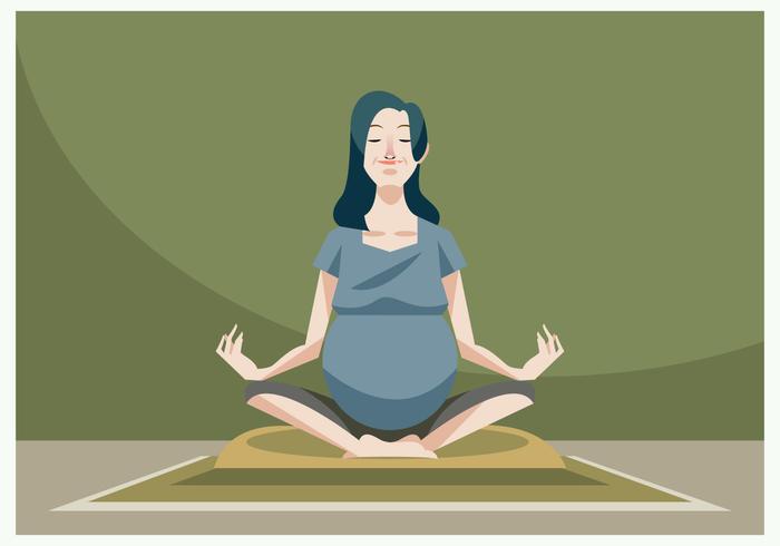 Beautiful Pregnant Woman Doing Pregnant Yoga Vector