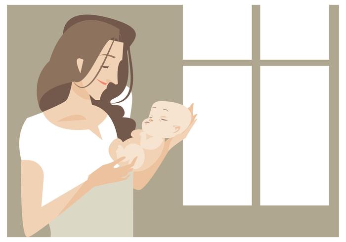 Young Beautiful Mom With Her Newborn Baby Vector Young Beautiful Mom With Her Newborn Baby Vector