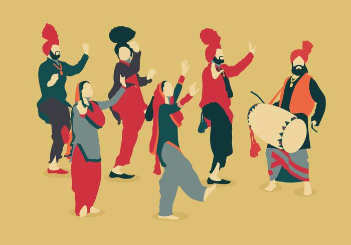 Bhangra Vintage Color Dancer Vectors