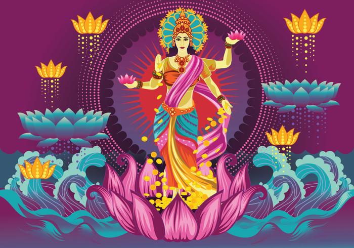 Vector libre púrpura Diosa Lakshmi